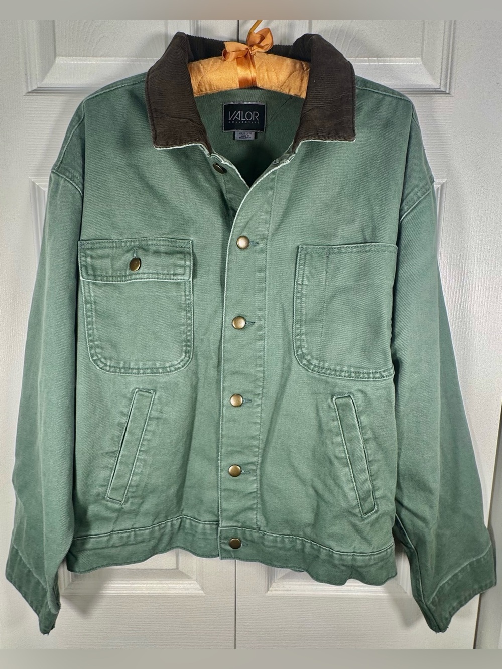Valor Collective Men’s Medium Green Chore Jacket Brown Corduroy Collar NWT